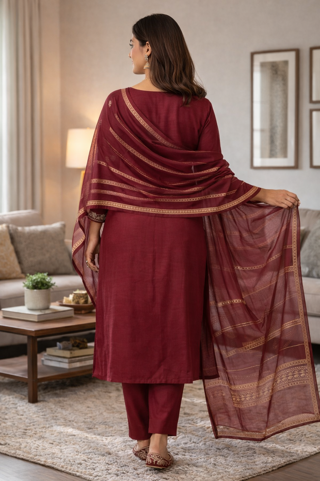 Elegant Maroon Embroidered Roman Silk Salwar Suit with Dupatta