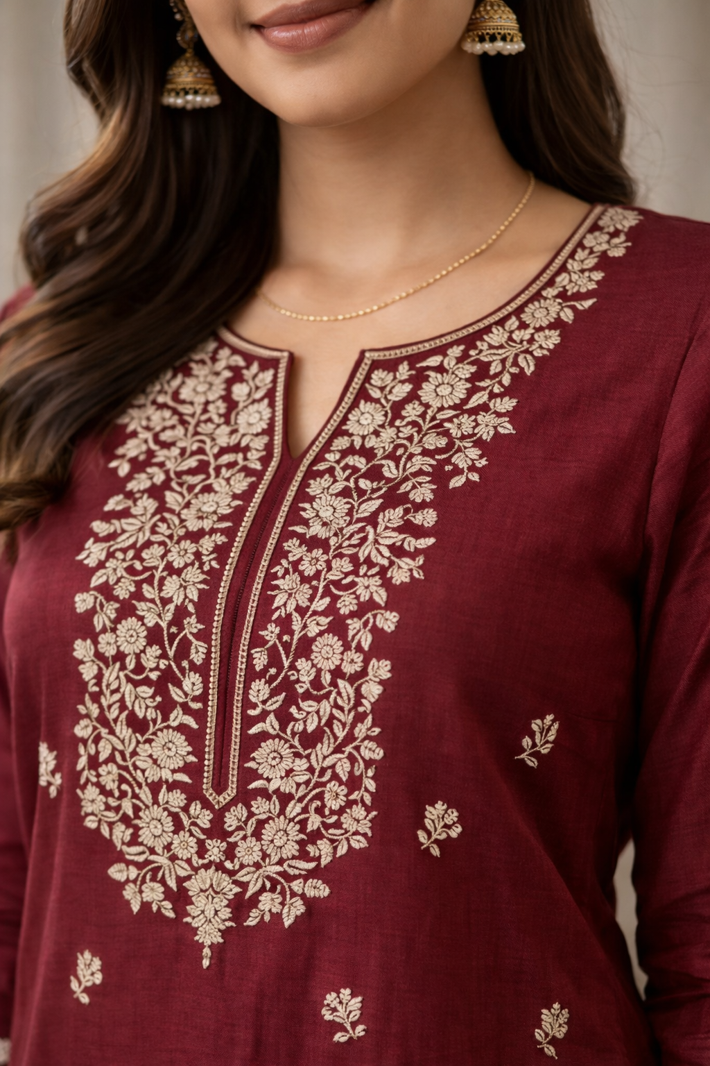 Elegant Maroon Embroidered Roman Silk Salwar Suit with Dupatta
