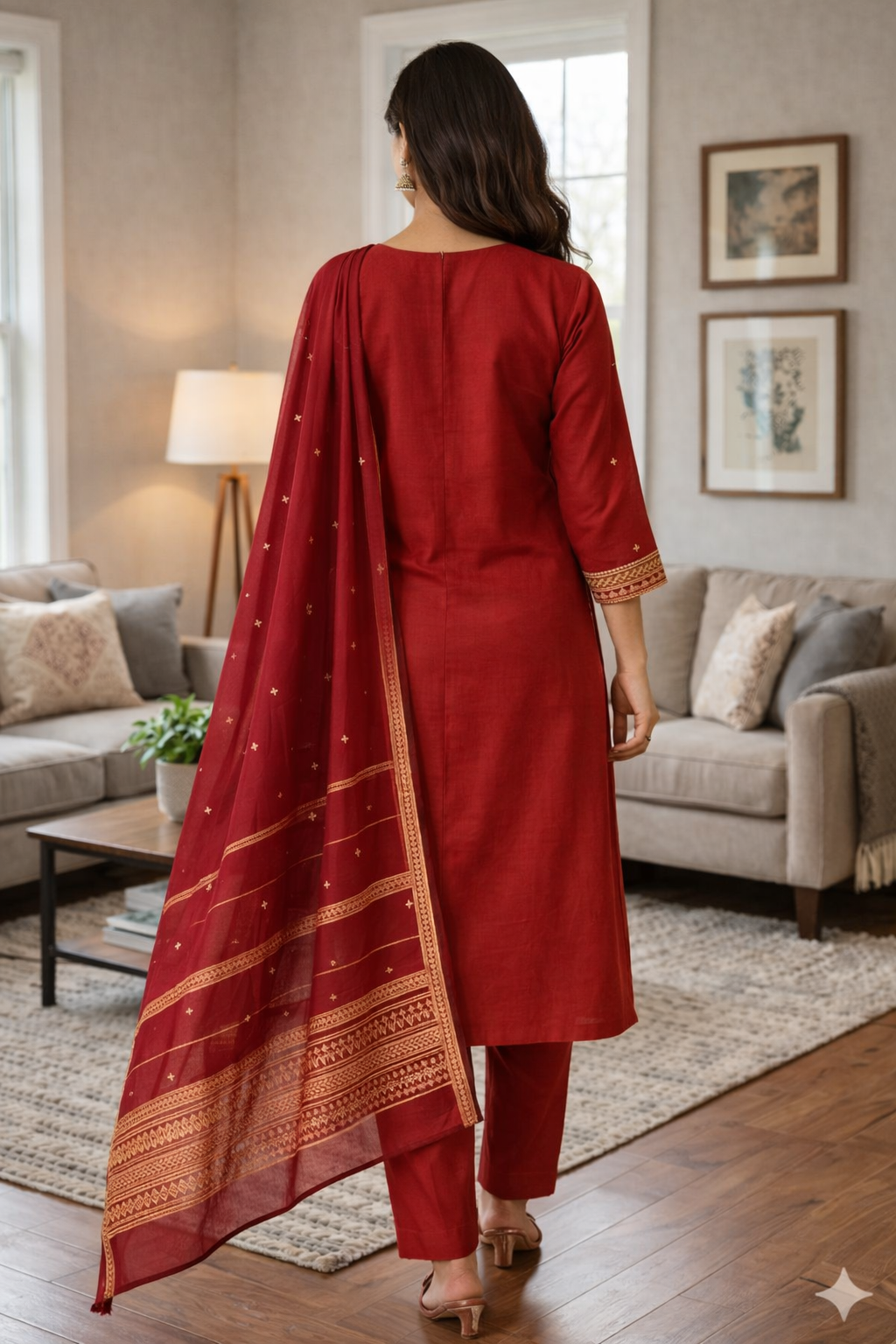 Elegant Red Roman Silk Embroidered Salwar Suit with Dupatta