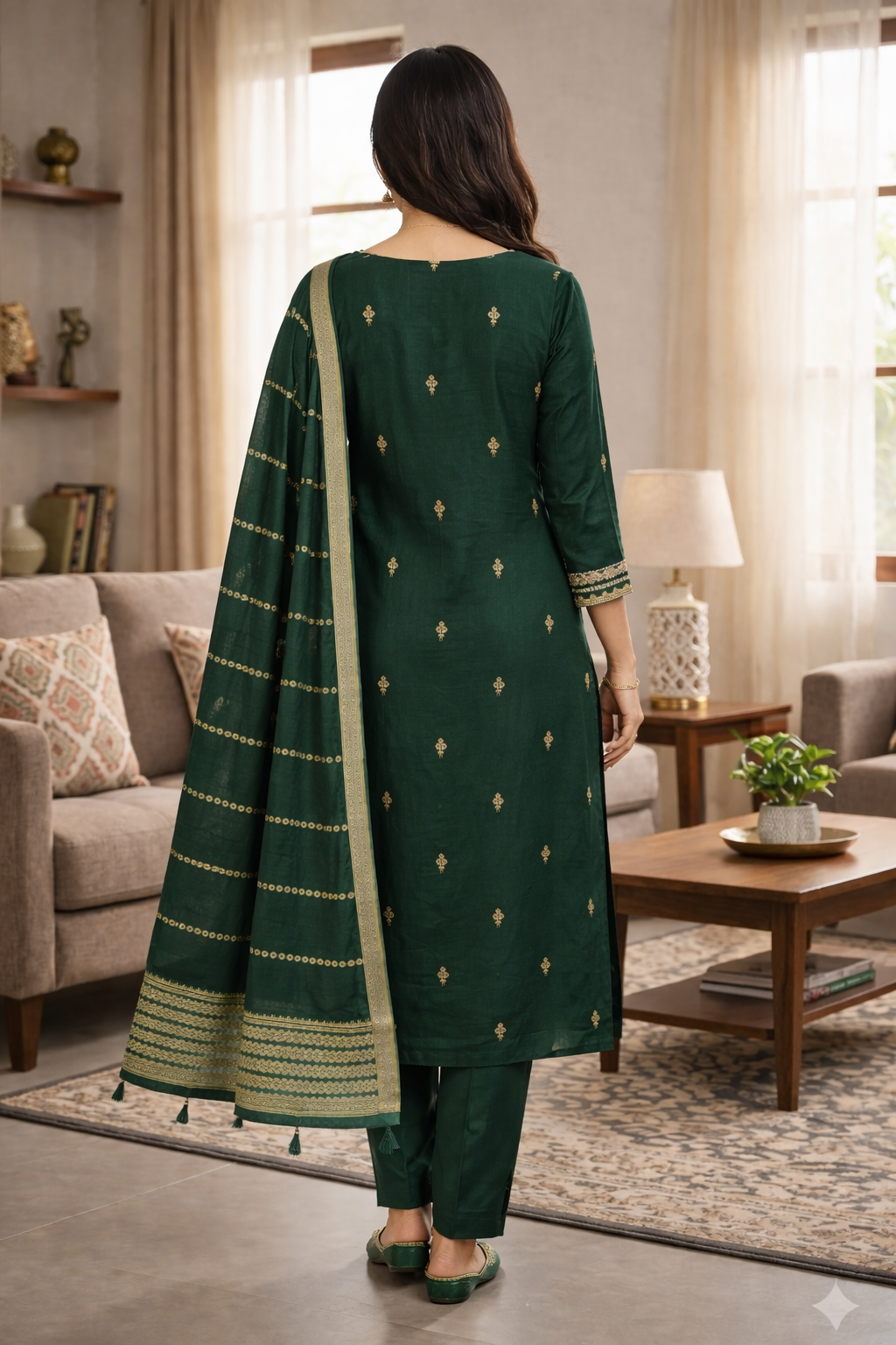 Elegant Dark Green Roman Silk Embroidered Salwar Suit with Dupatta