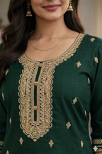 Elegant Dark Green Roman Silk Embroidered Salwar Suit with Dupatta