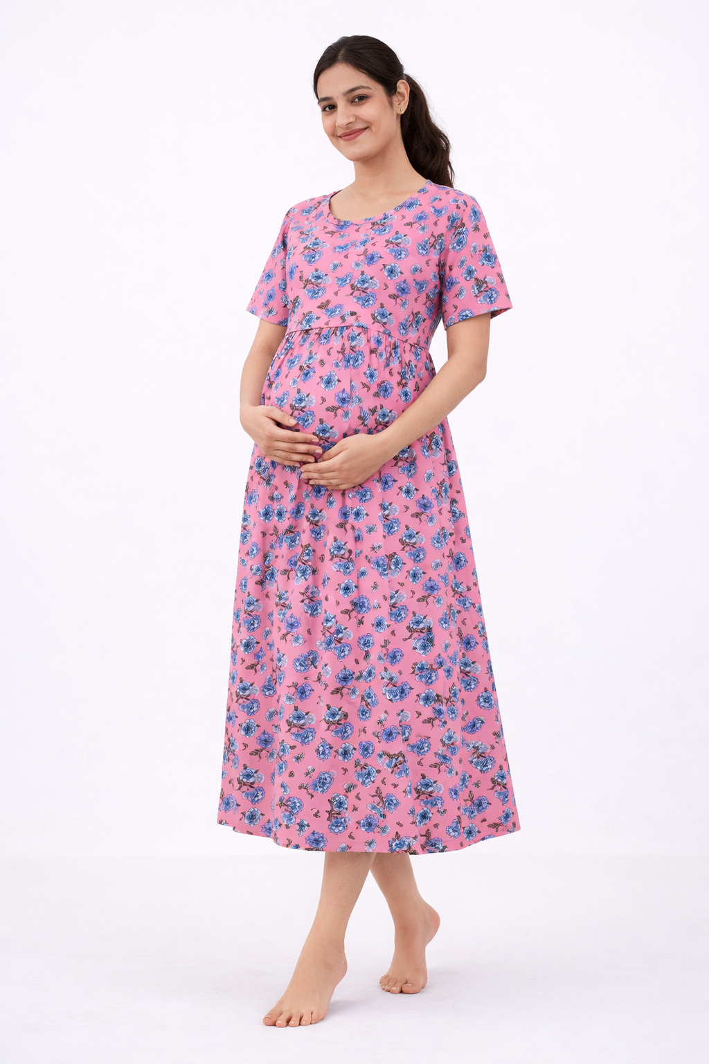 Pink Floral Cotton Blend Maternity Dress – Umbrella Fit