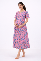 Pink Floral Cotton Blend Maternity Dress – Umbrella Fit