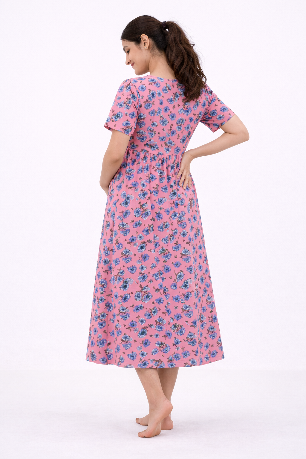 Pink Floral Cotton Blend Maternity Dress – Umbrella Fit