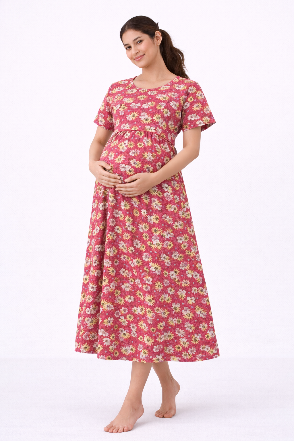 Pink Floral Cotton Blend Maternity Dress