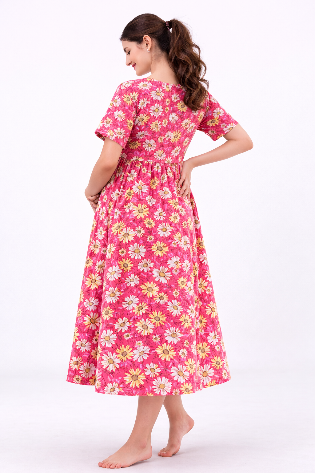Pink Floral Cotton Blend Maternity Dress