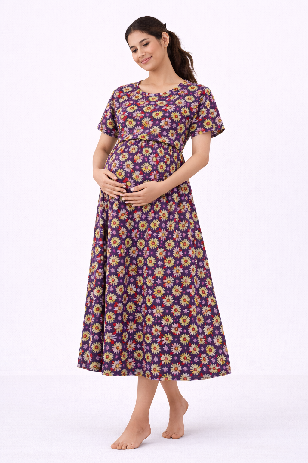 Multicolor Floral Cotton Blend Maternity Dress