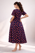 Navy Blue Red Heart Print Cotton Blend Maternity Dress