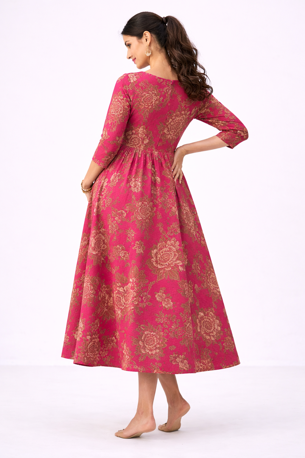 Pink Floral Cambric Cotton Maternity Feeding Dress with Concealed Zip – Umbrella Fit