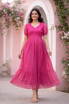 Pink Georgette Maternity Feeding Dress with Invisible Zip – Umbrella Fit