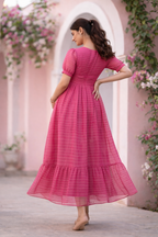 Pink Georgette Maternity Feeding Dress with Invisible Zip – Umbrella Fit