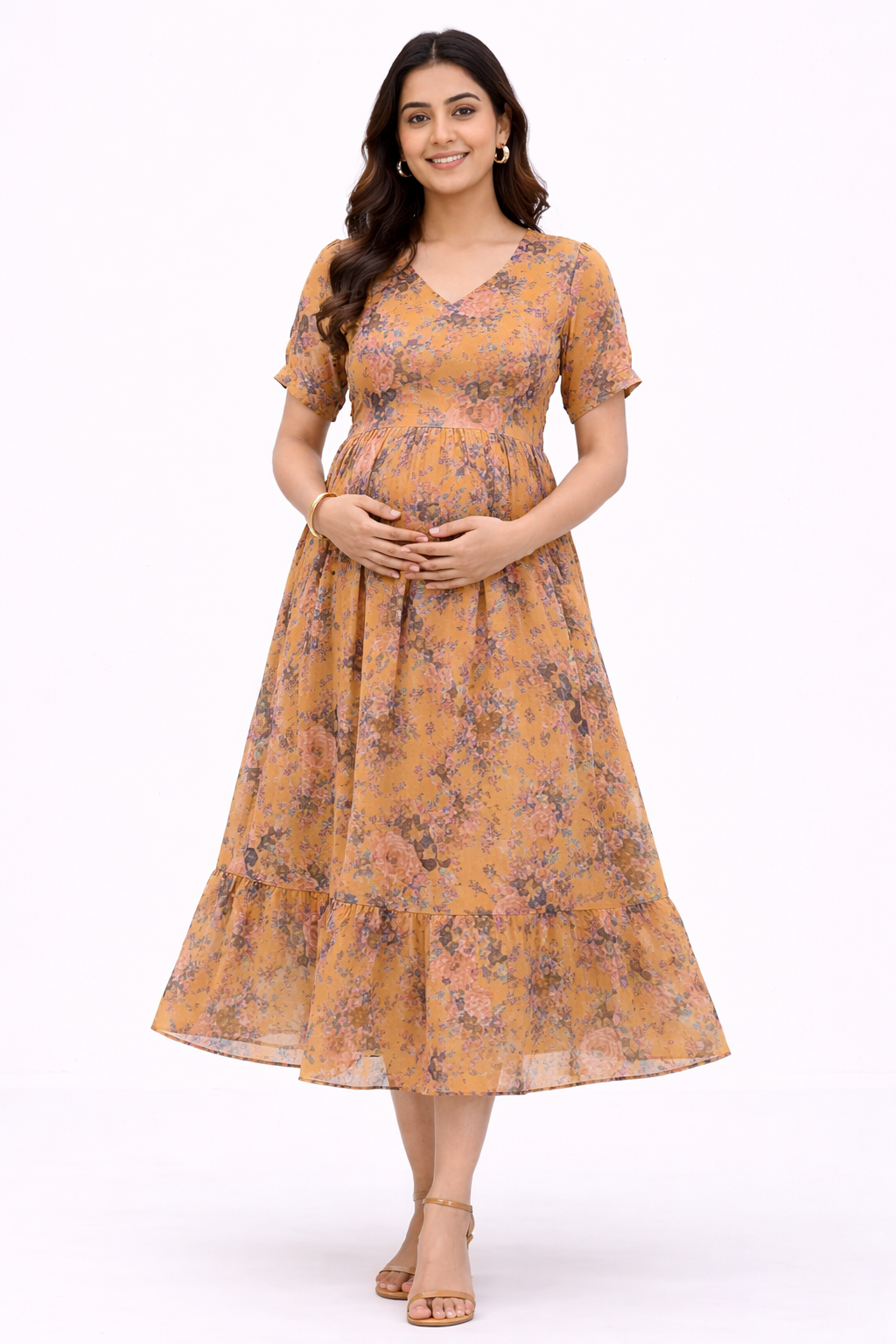 Mustard Floral Georgette Maternity Feeding Dress with Invisible Zip –  Umbrella Fit