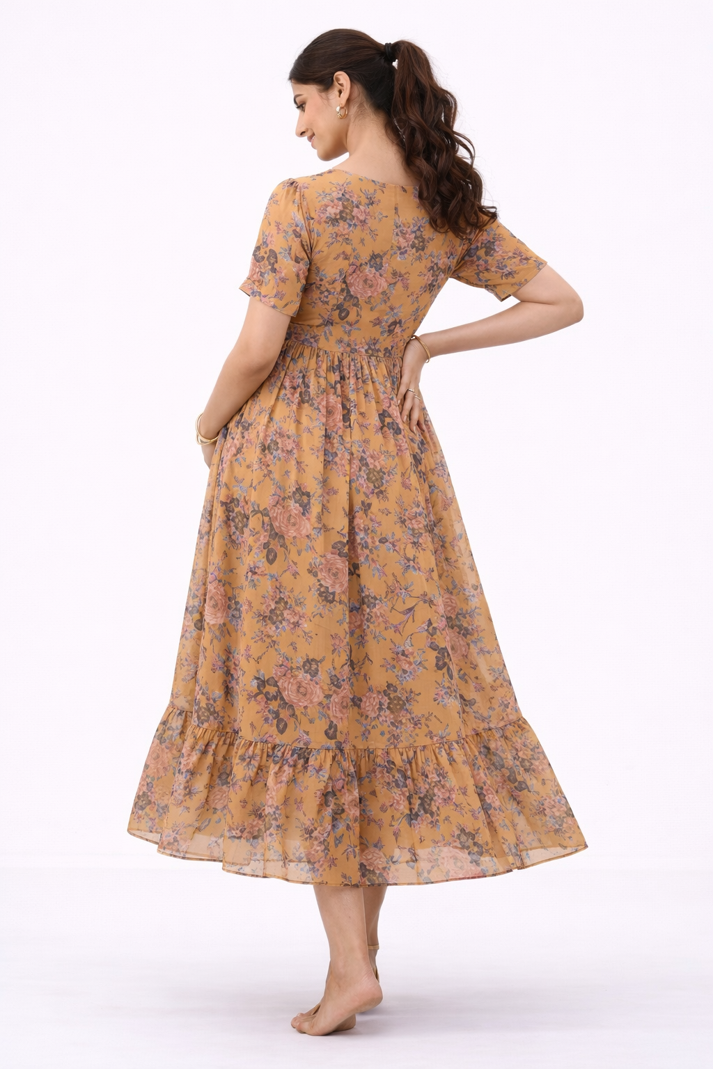 Mustard Floral Georgette Maternity Feeding Dress with Invisible Zip –  Umbrella Fit