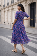 Blue Floral Georgette Maternity Kurti with Concealed Feeding Zip