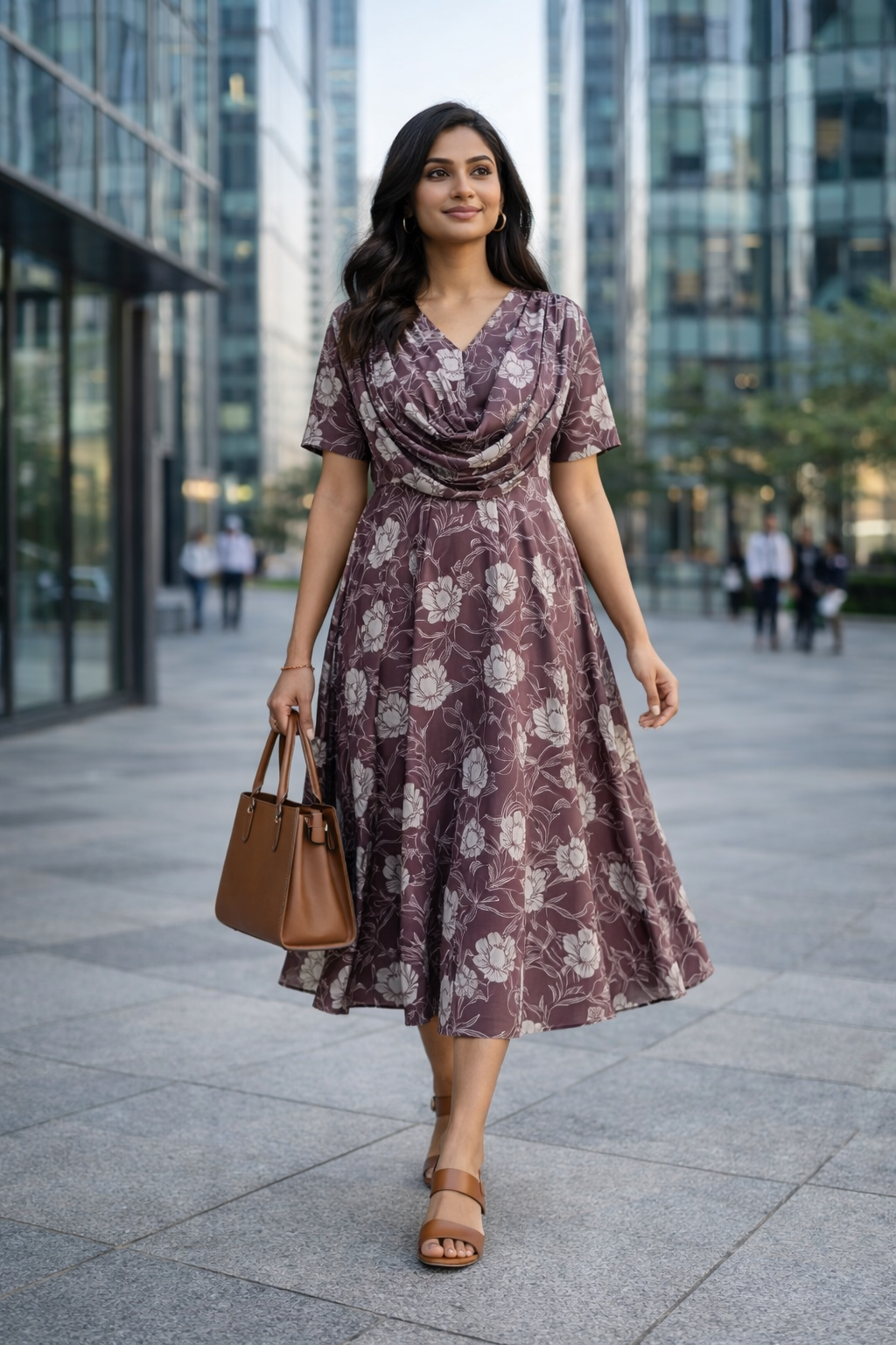 Wine Printed Poly Cotton Maternity Kurti with Centre Zip & Dupatta Style – Flared Feeding Wear