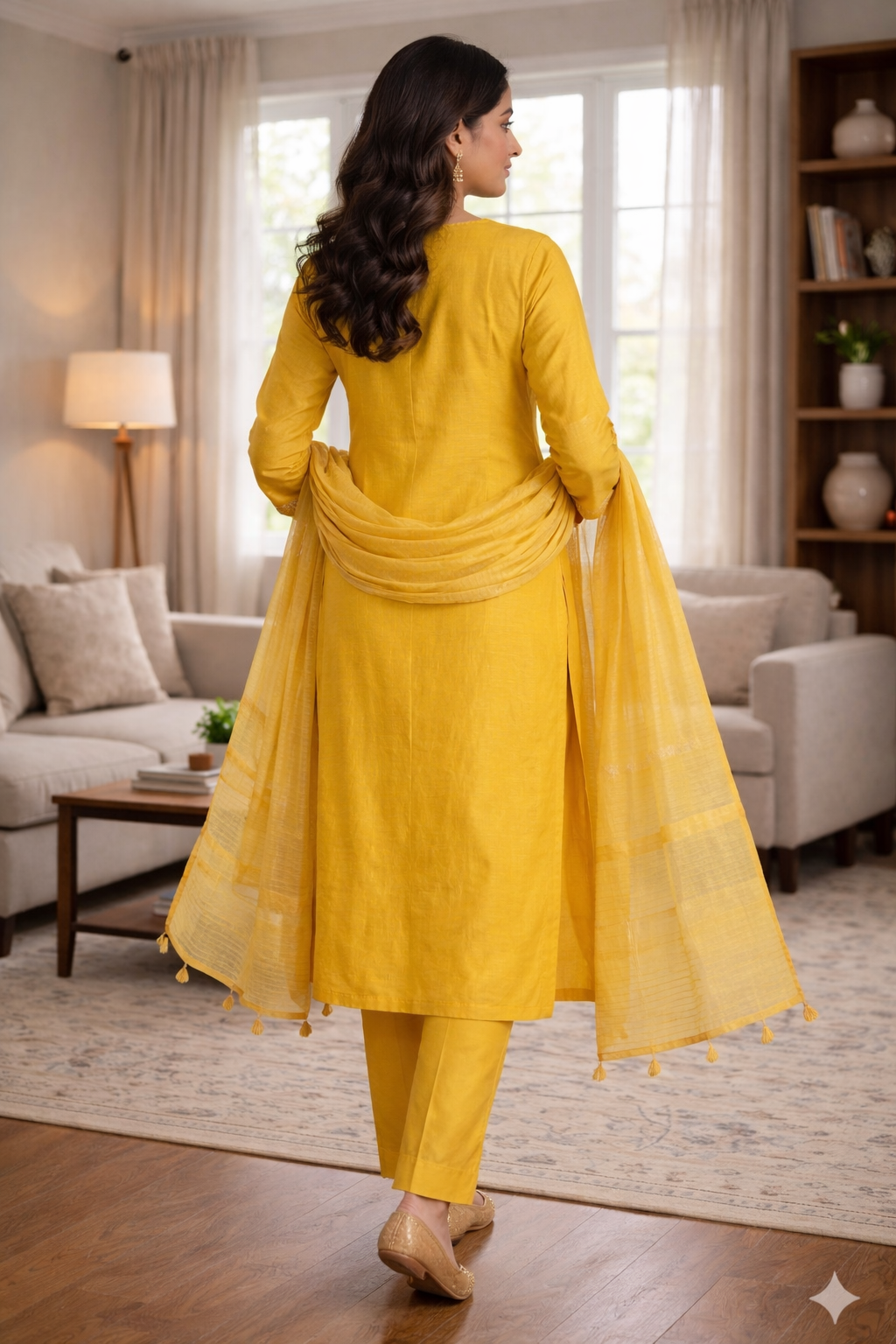 Light Yellow Roman Silk Embroidered Salwar Suit with Dupatta