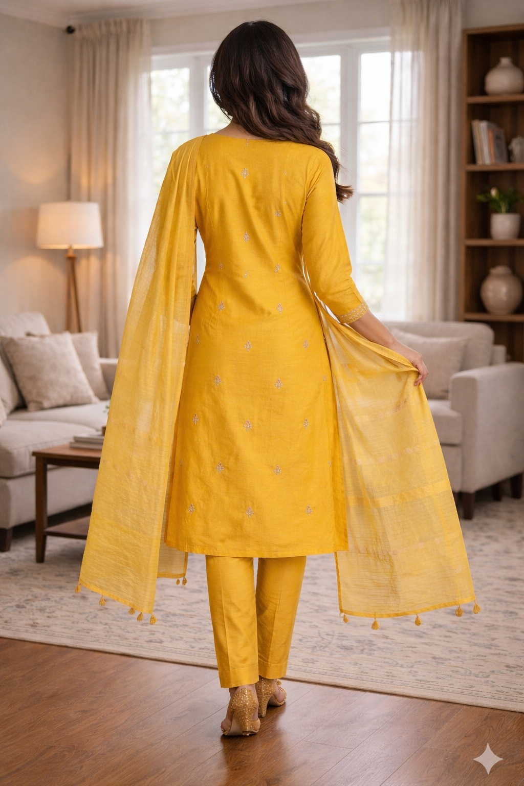 Light Yellow Roman Silk Embroidered Salwar Suit with Dupatta