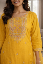 Light Yellow Roman Silk Embroidered Salwar Suit with Dupatta