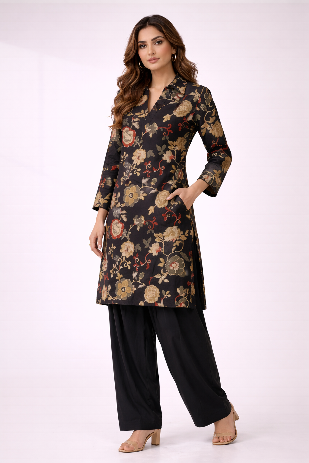 Women’s Collar Neck Co-Ord Set with Patiala Pant – Vatican Fabric Regular Wear