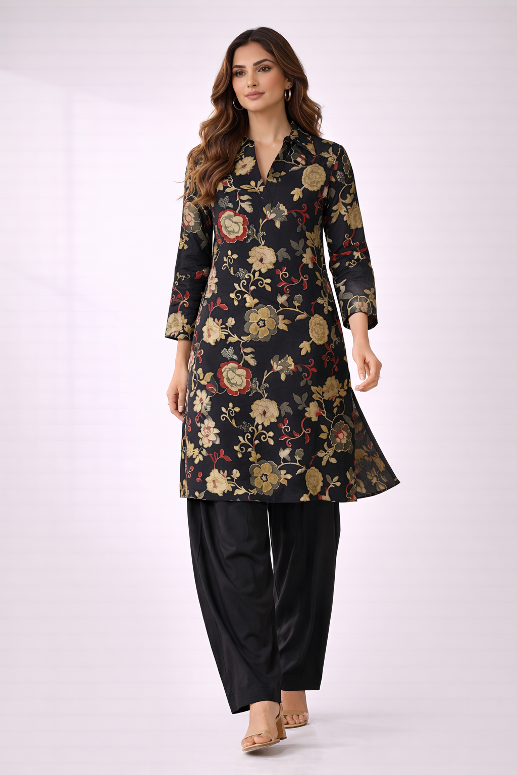 Women’s Collar Neck Co-Ord Set with Patiala Pant – Vatican Fabric Regular Wear
