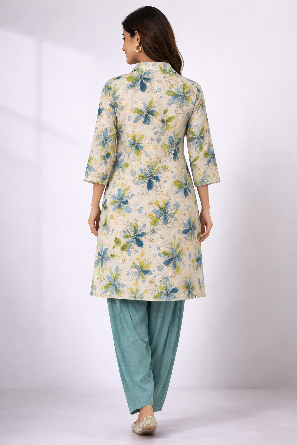 Multicolour Floral Co-Ord Set with Patiala Pant – Collar Neck Casual Wear