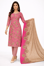Elegant Pink Floral Printed Salwar Suit Set with Dupatta