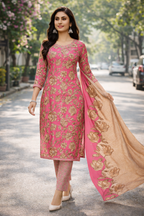 Elegant Pink Floral Printed Salwar Suit Set with Dupatta