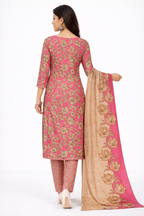 Elegant Pink Floral Printed Salwar Suit Set with Dupatta