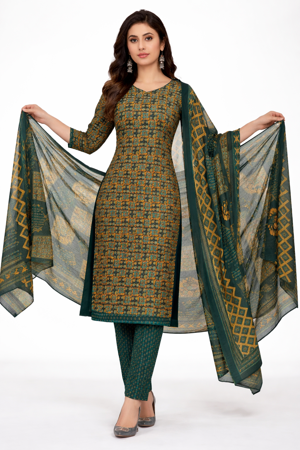 Elegant Green Printed Salwar Suit Set with Dupatta
