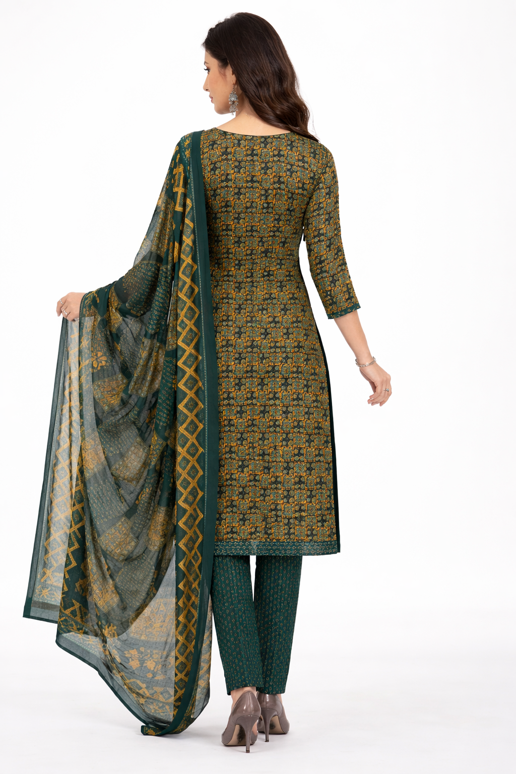 Elegant Green Printed Salwar Suit Set with Dupatta