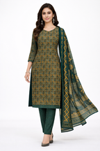 Elegant Green Printed Salwar Suit Set with Dupatta