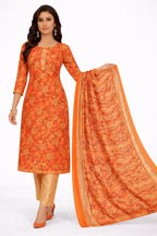 Stylish Orange Floral Printed Salwar Suit Set with Dupatta