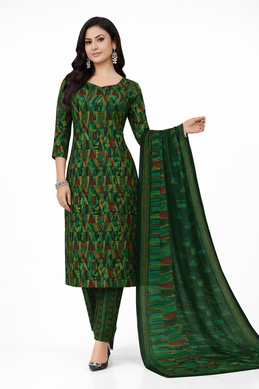 Stylish Green Printed Salwar Suit Set with Dupatta