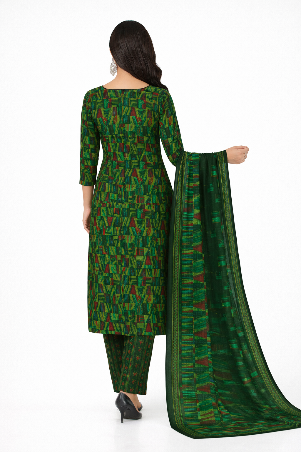 Stylish Green Printed Salwar Suit Set with Dupatta