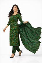 Stylish Green Printed Salwar Suit Set with Dupatta