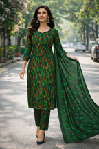 Stylish Green Printed Salwar Suit Set with Dupatta