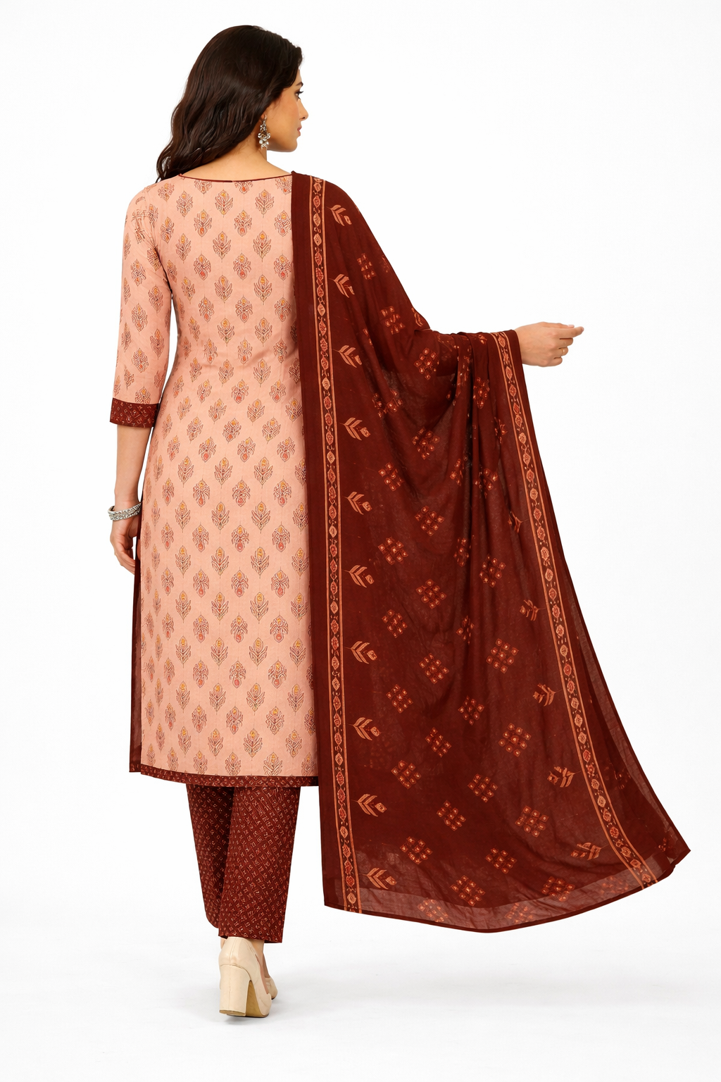 Elegant Brown Printed Salwar Suit Set with Dupatta