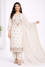 Elegant Off White Embroidered Salwar Suit Set with Dupatta