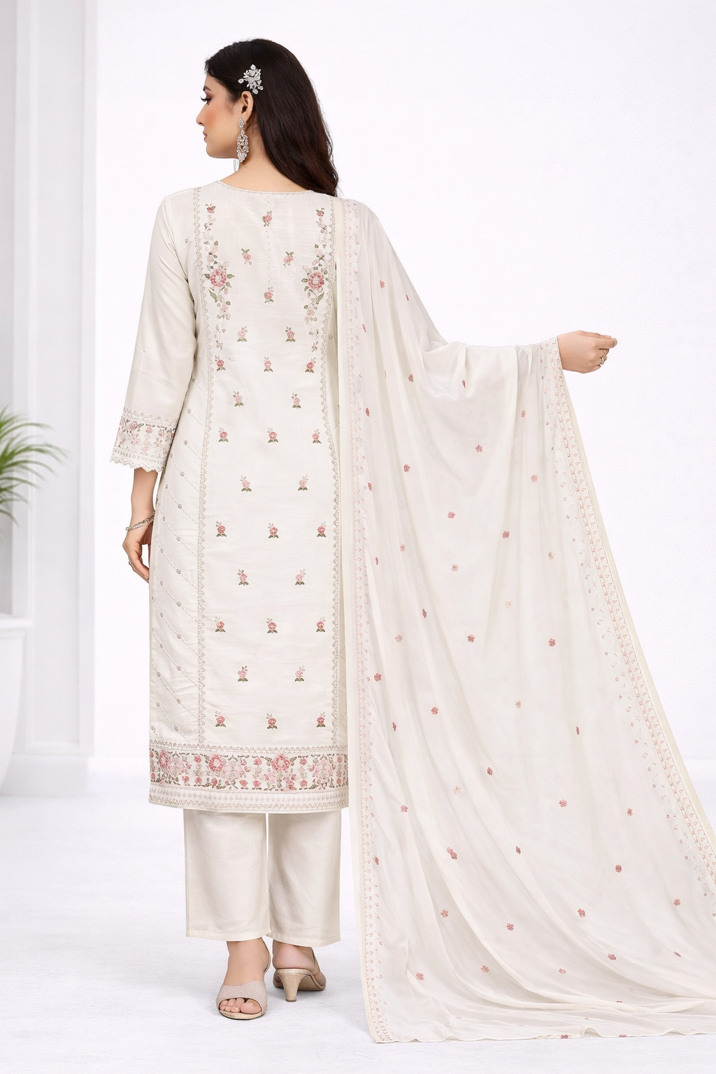 Elegant Off White Embroidered Salwar Suit Set with Dupatta