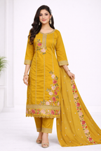 Elegant Mustard Yellow Embroidered Salwar Suit Set with Dupatta