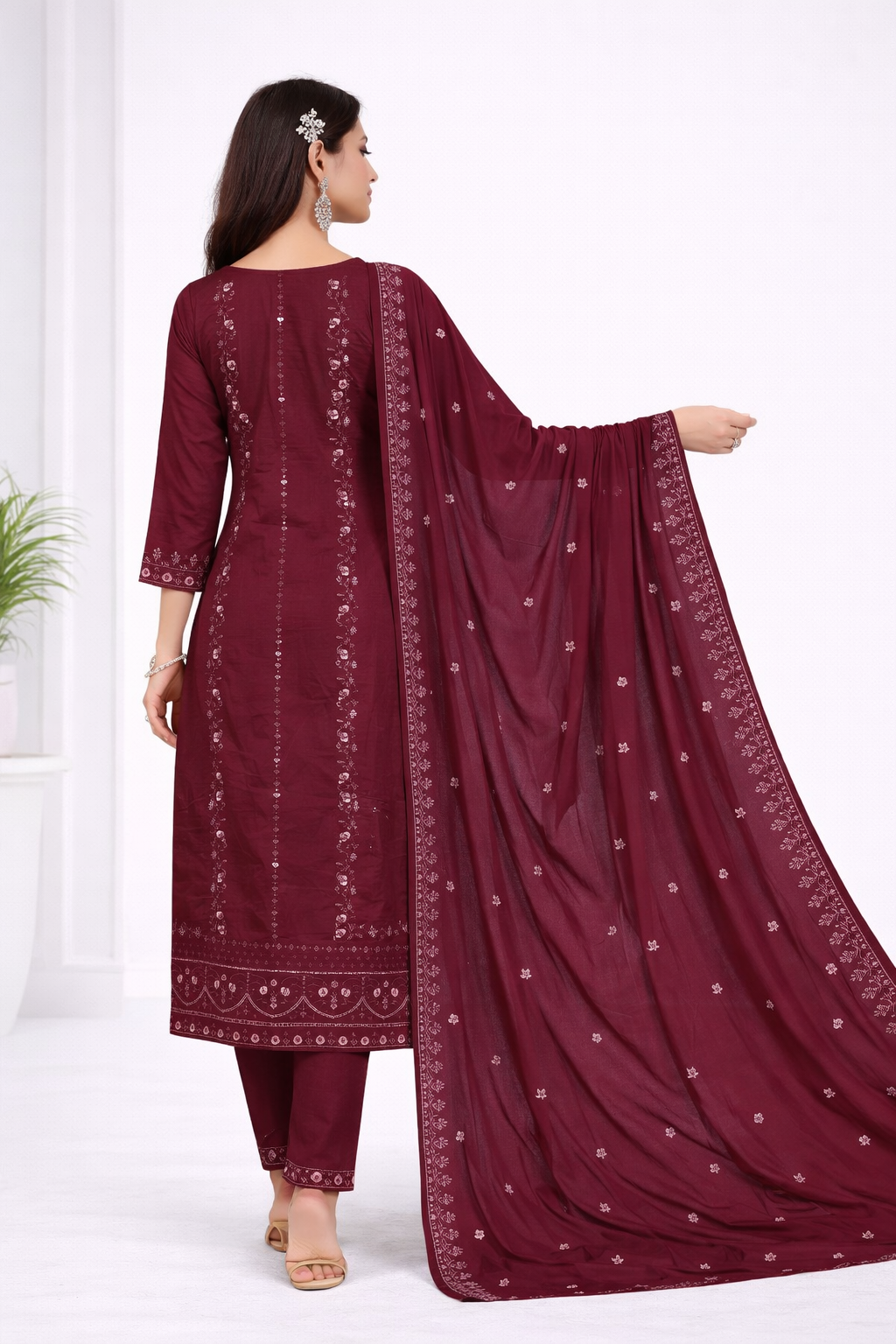 Elegant Maroon Embroidered Salwar Suit Set with Dupatta