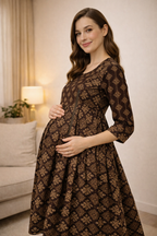 Wooden Brown Maternity Umbrella Kurti with Double Side Invisible Zip