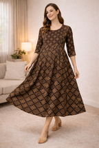 Wooden Brown Maternity Umbrella Kurti with Double Side Invisible Zip