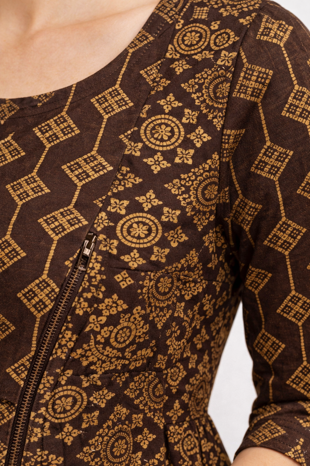 Wooden Brown Maternity Umbrella Kurti with Double Side Invisible Zip