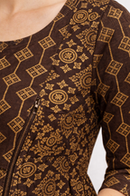 Wooden Brown Maternity Umbrella Kurti with Double Side Invisible Zip