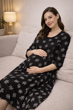 Black Maternity Umbrella Kurti with Double Side Invisible Zip – Cotton Blend Feeding Wear