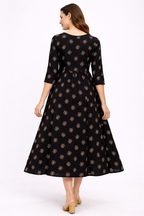 Black Floral Maternity Umbrella Kurti with Double Side Invisible Zip – Cotton Blend Feeding Wear