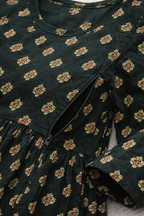 Dark Green Printed Maternity Umbrella Kurti with Double Side Invisible Zip – Cotton Blend Feeding Wear
