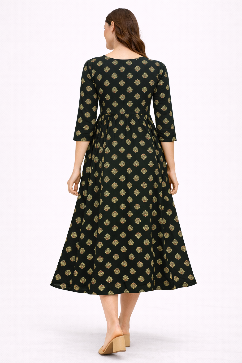Dark Green Printed Maternity Umbrella Kurti with Double Side Invisible Zip – Cotton Blend Feeding Wear
