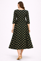 Dark Green Printed Maternity Umbrella Kurti with Double Side Invisible Zip – Cotton Blend Feeding Wear